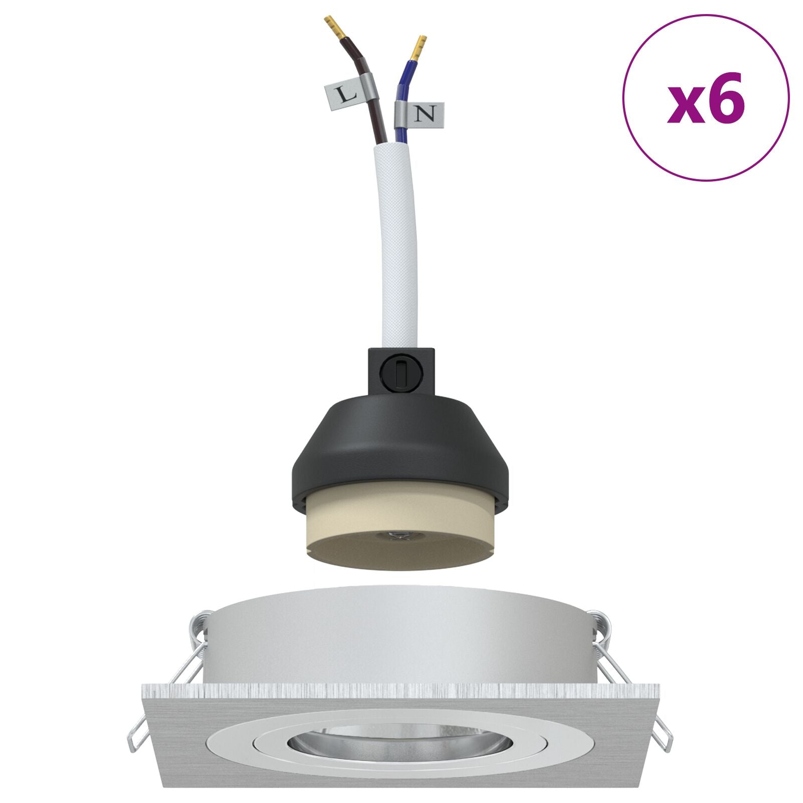 Indbygningsspotlights 6 stk Firkantede GU10 Sølv 91x91 mm