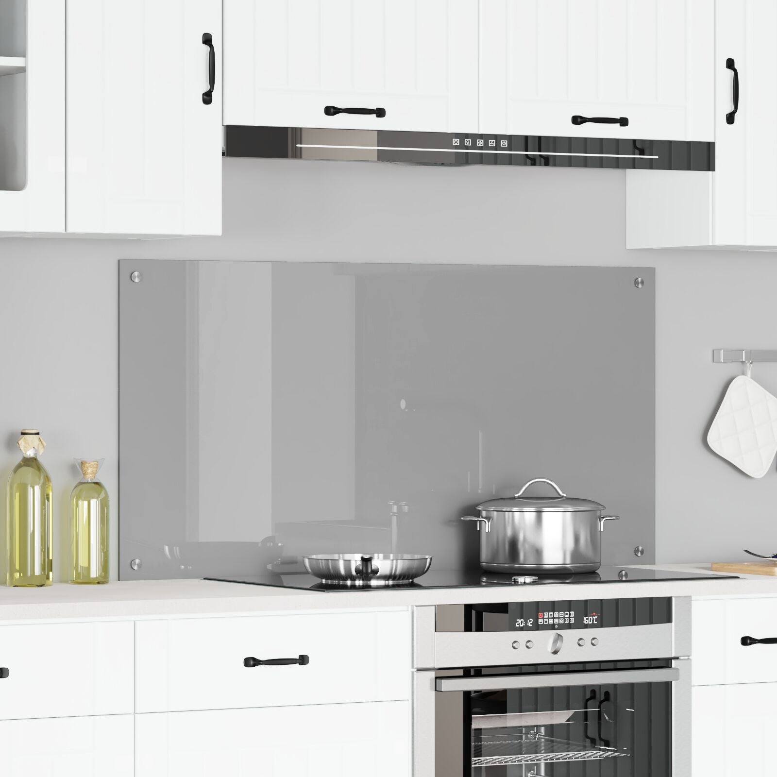 Køkken Backsplash Lys Grå 120x60x0,6 cm Tempereret Glas