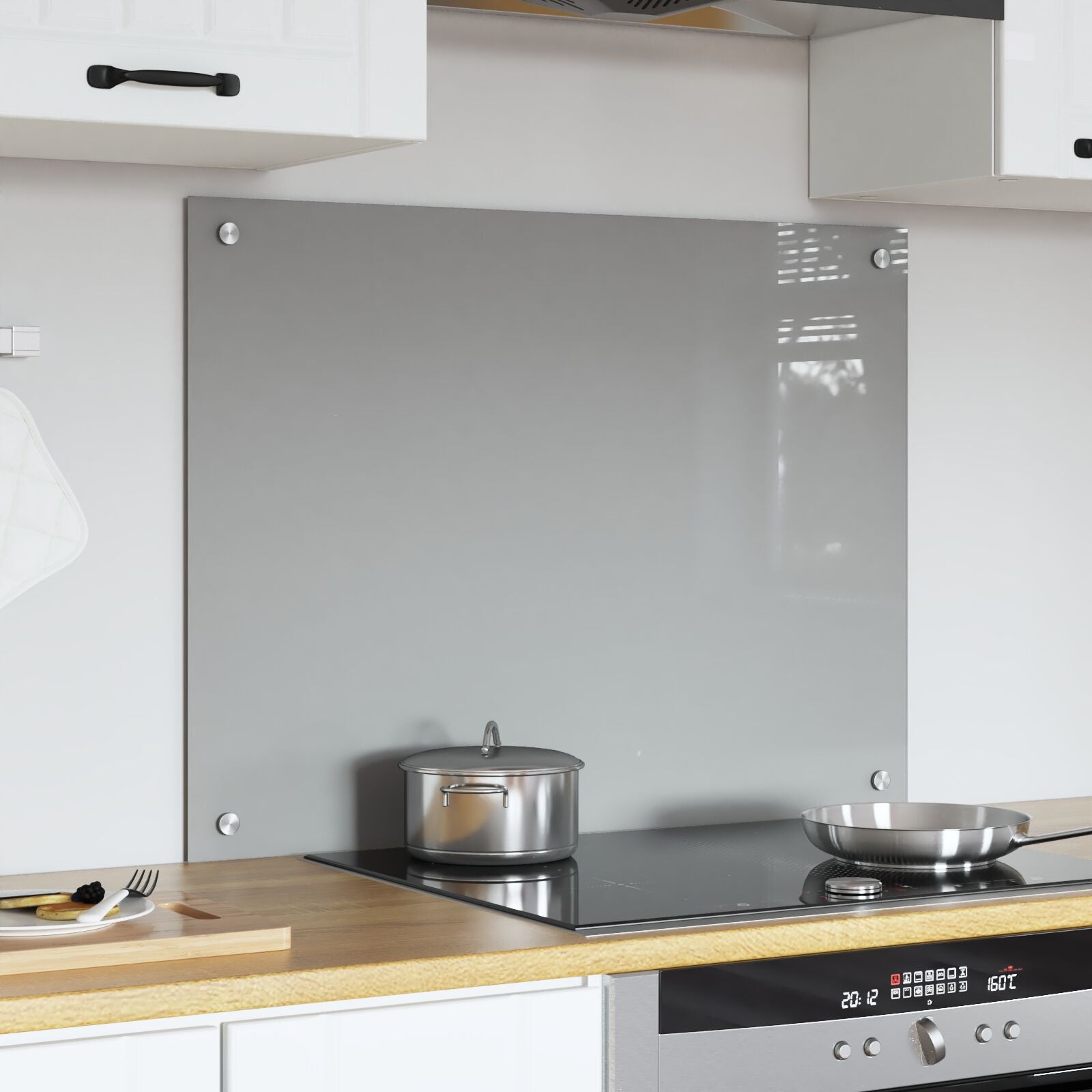 Køkken Backsplash Lysegrå 80x60x0,6 cm Hærdet Glas