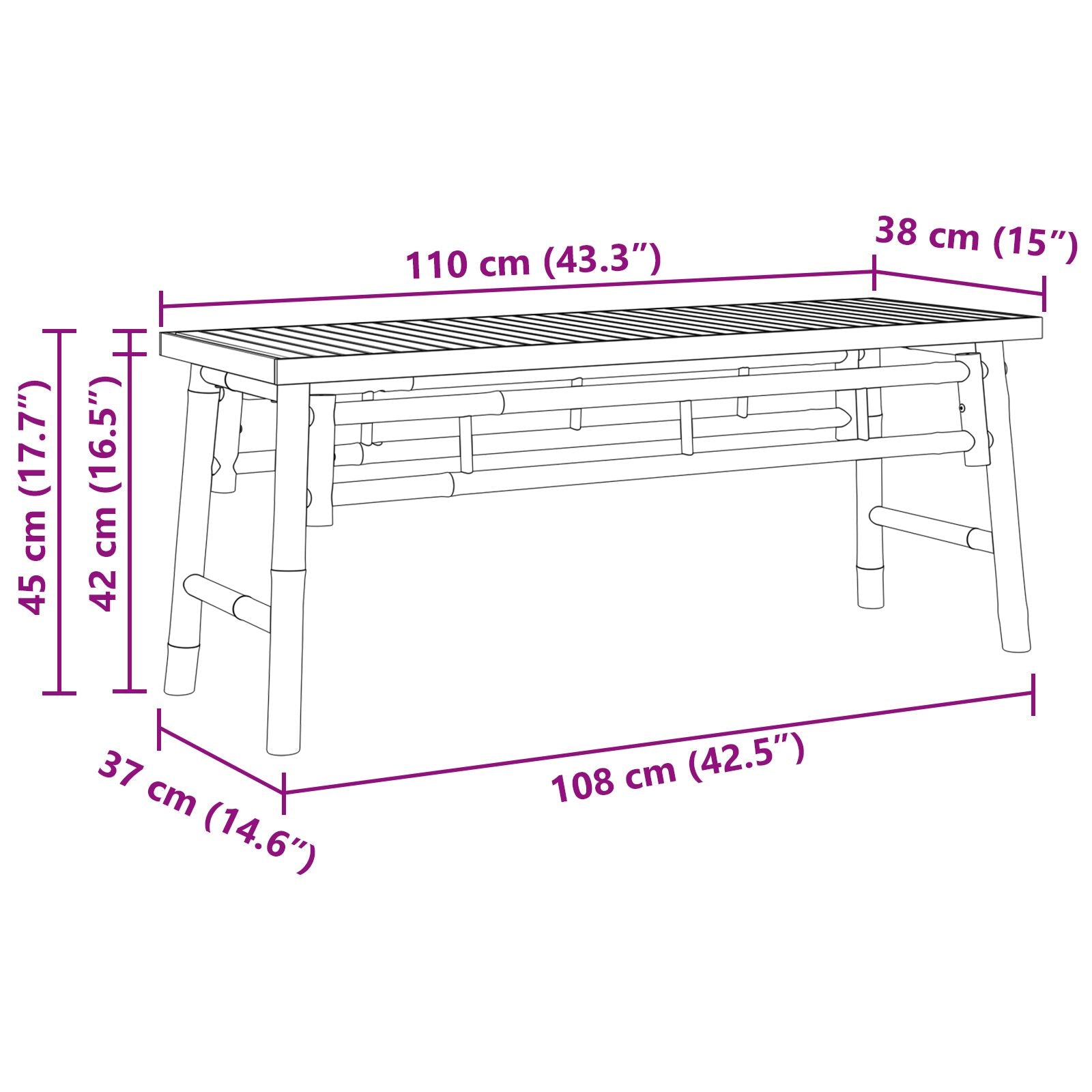 Havebænk 110x38x45 cm Bambus