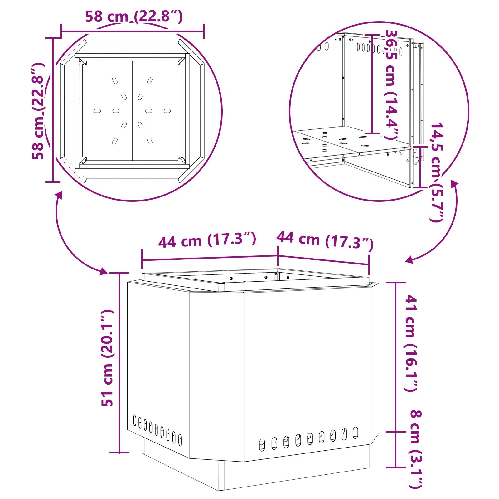 Røgløs Fire Pit Sort 58x58x51 cm Stål