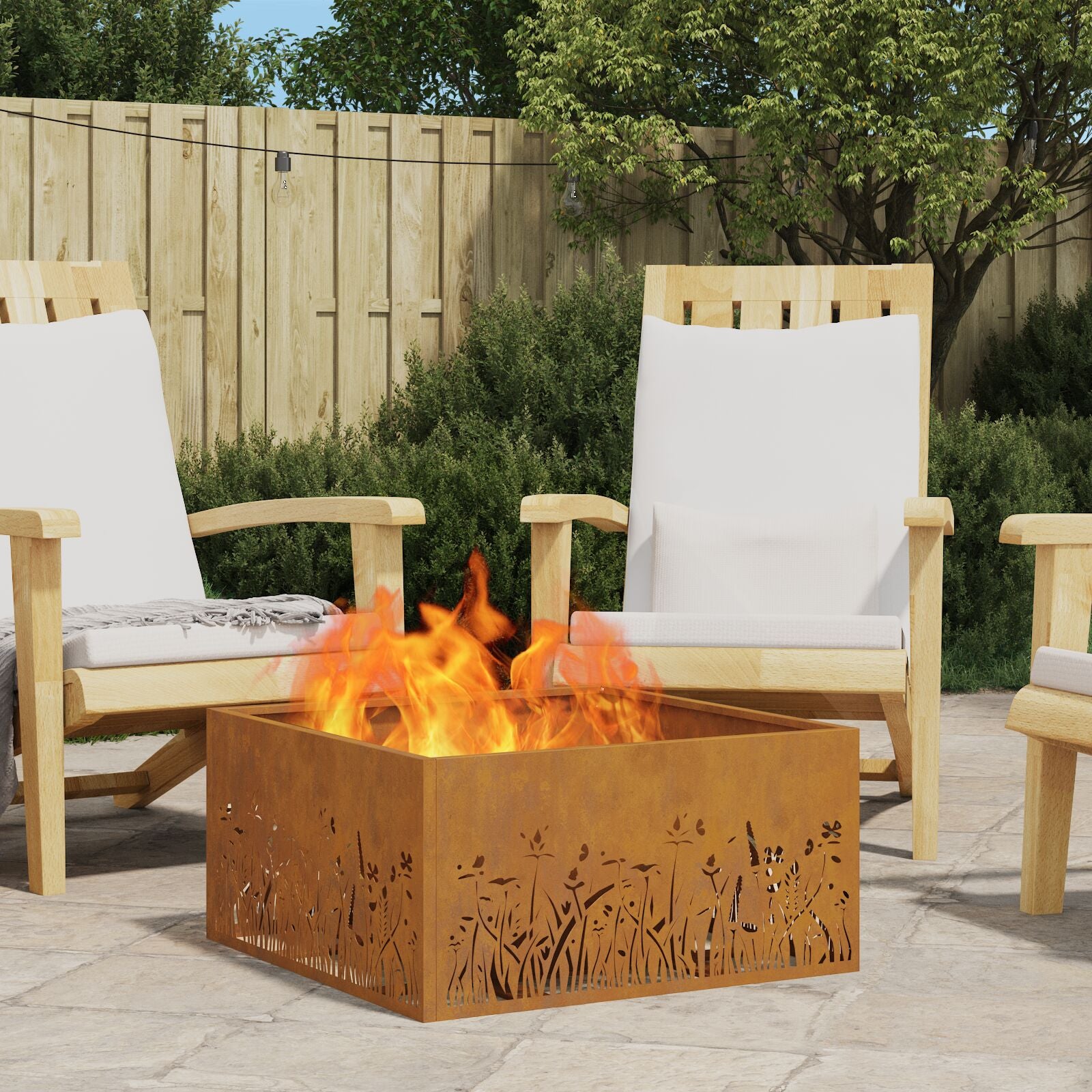 Fire Pit Firkantet 60x60x30 cm Weathering Stål