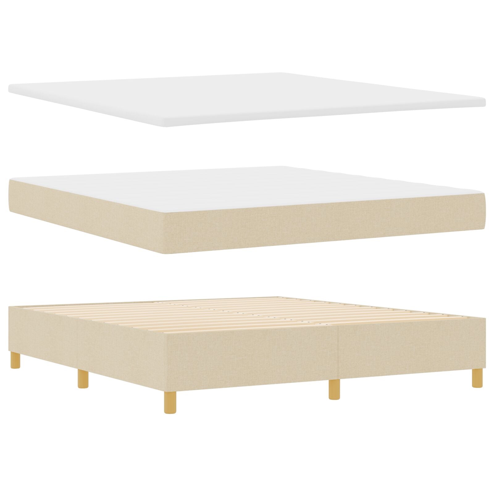 Boxspring Seng med Madras & Bænk Cremefarvet 180x200 cm Stof