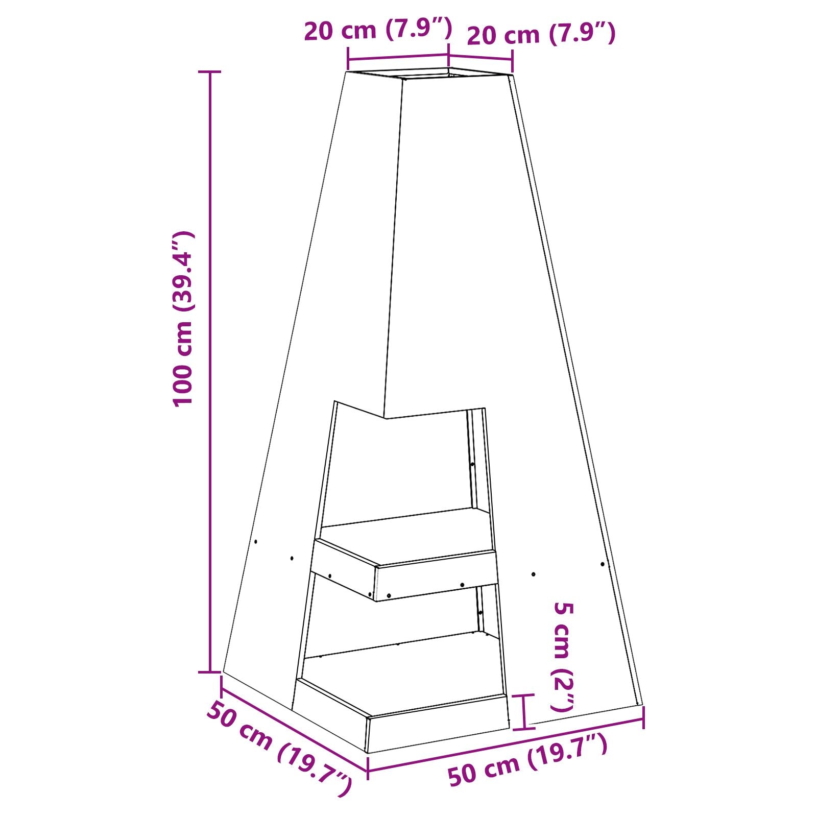 Pejs med brændstofopbevaring Sort 50x50x100 cm Stål