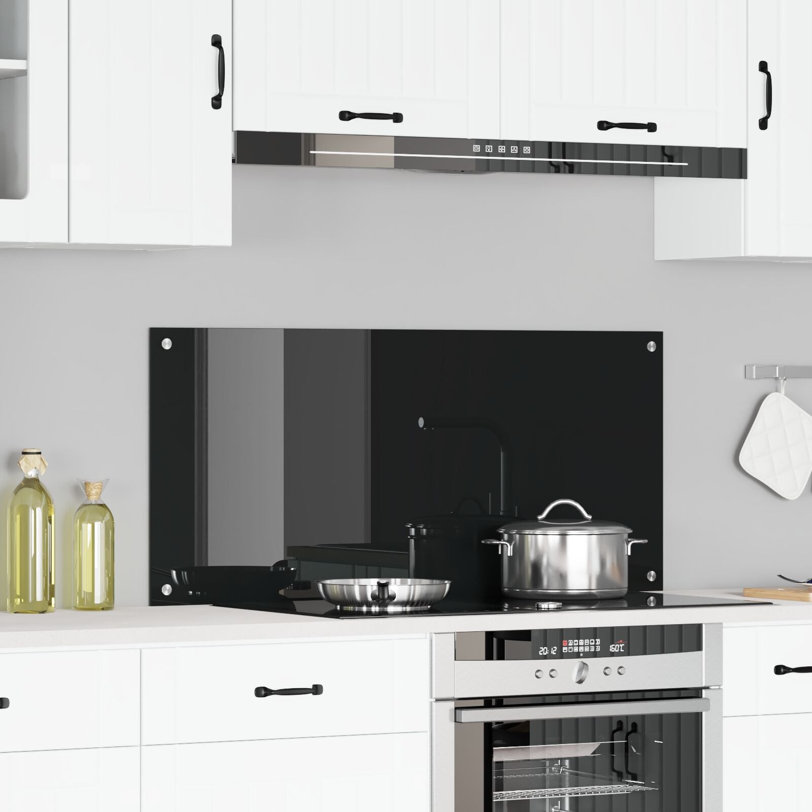 Køkken Backsplash Sort 110x50x0,6 cm Tempereret Glas