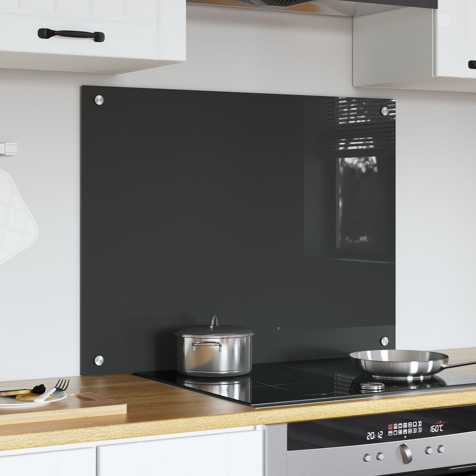 Køkken Backsplash i Mørkegrå - 80x60x0.6 cm Hærdet Glas