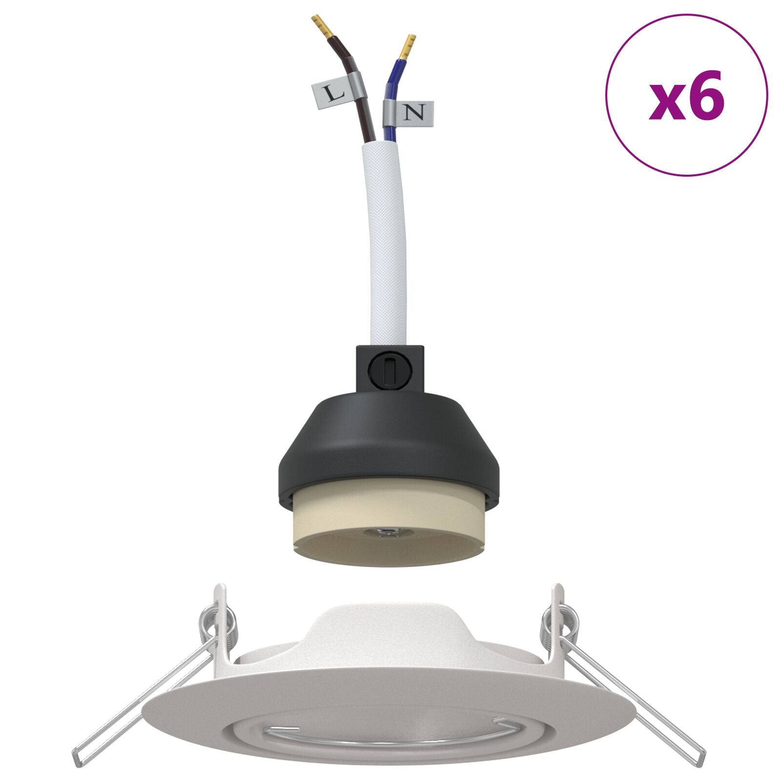 Lamper Sæt af 6 Hvid Plast 9 cm Indbyggede lys Cirkulær