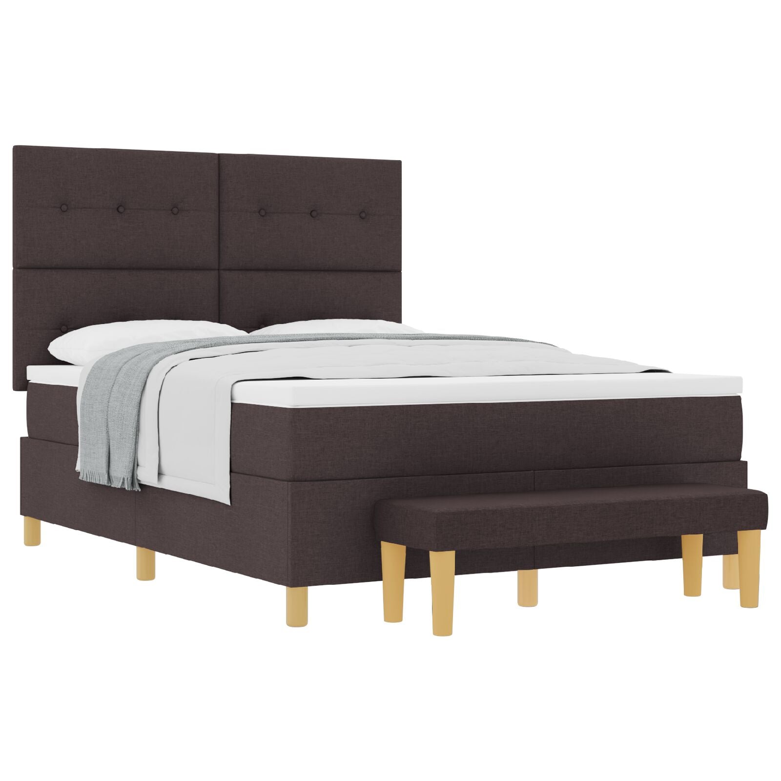 Boxspring Seng med Madras & Bænk Mørkebrun 160x200 cm Stof