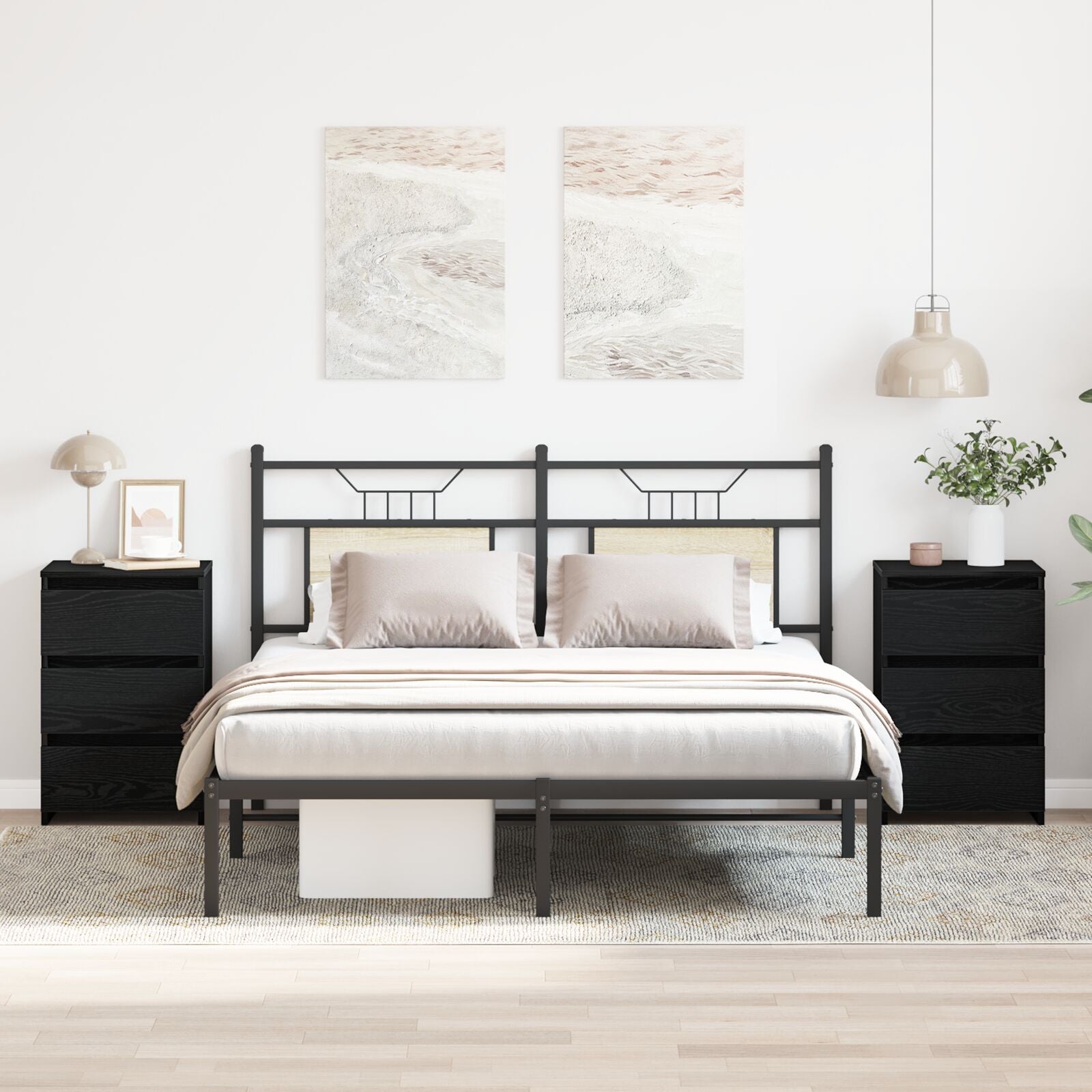 Sengeborde 2 stk Sort Eg 40x35x62,5 cm Konstrueret Træ