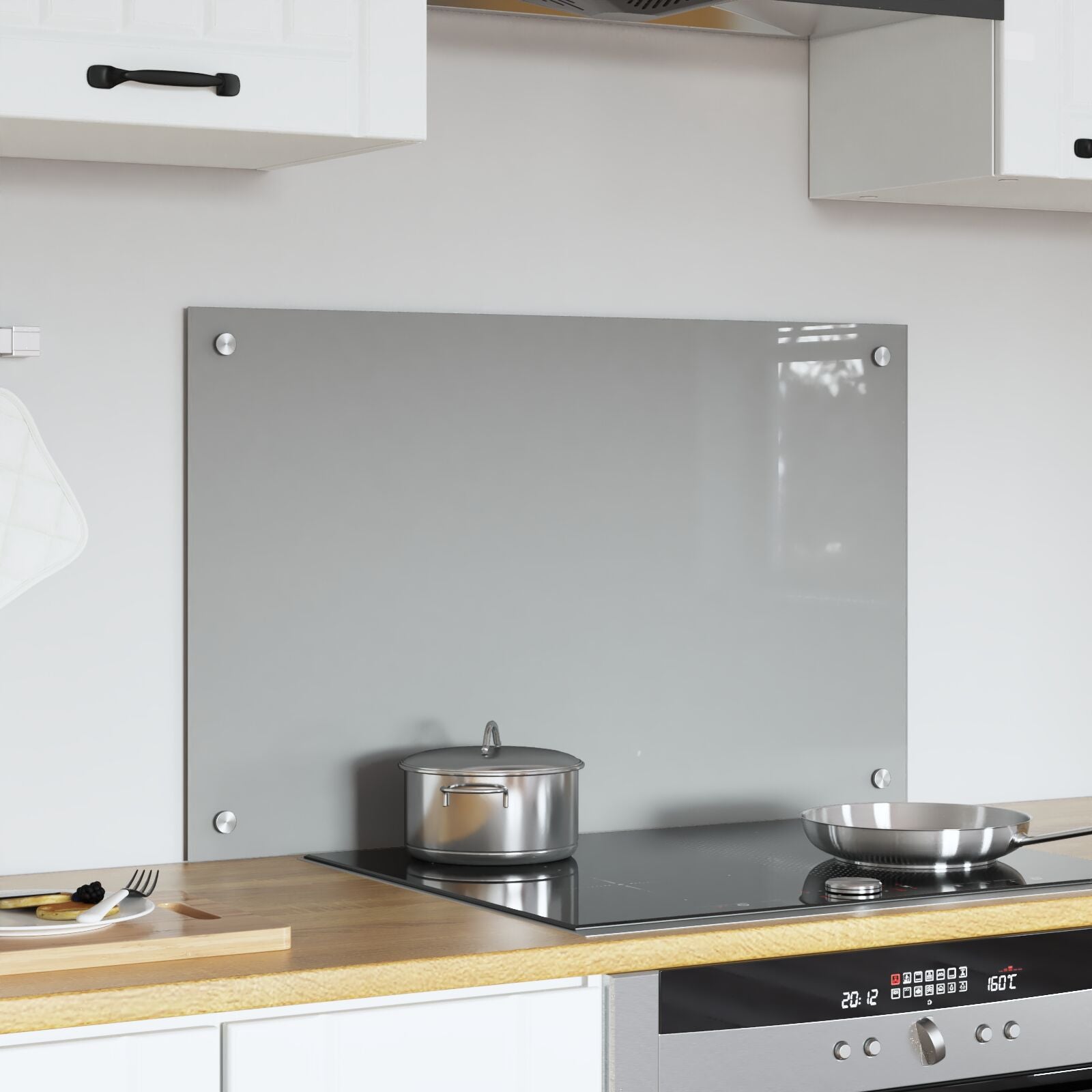 Køkken Backsplash Lys Grå 80x50x0,6 cm Tempereret Glas