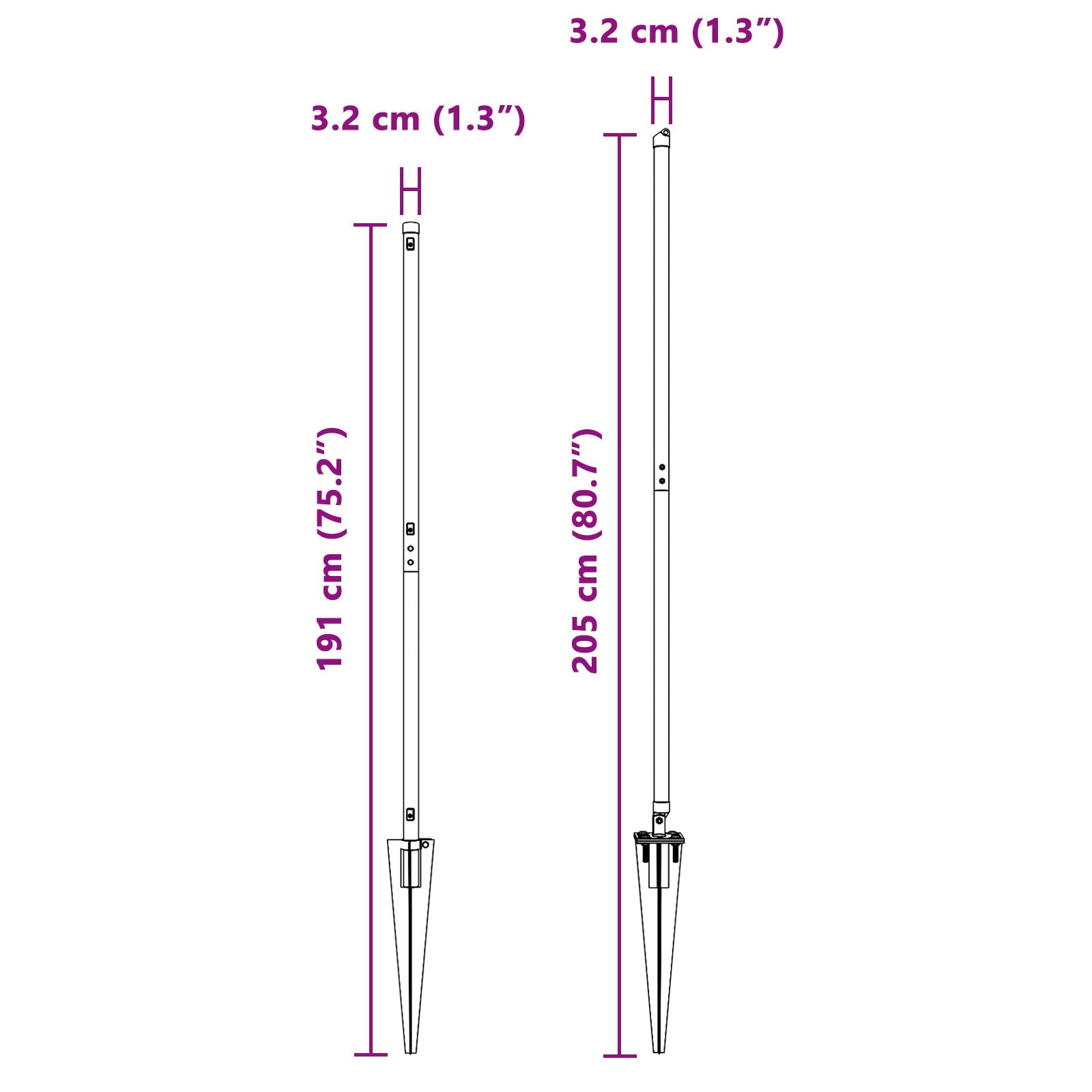 Hegn Pæle med Spyd 52 stk Ø32 mm 160 cm Galvaniseret Stål