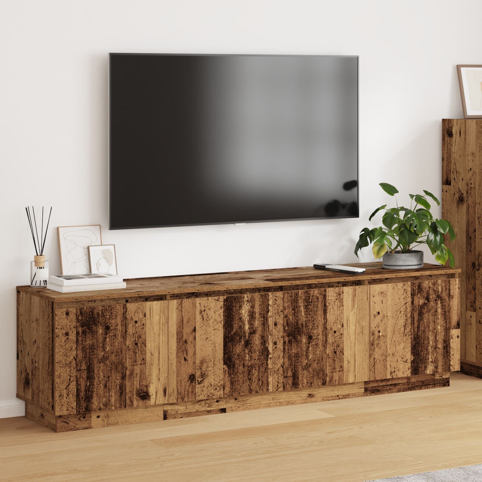 TV Skab med LED Gammelt Træ 180x38x49 cm Konstrueret Træ