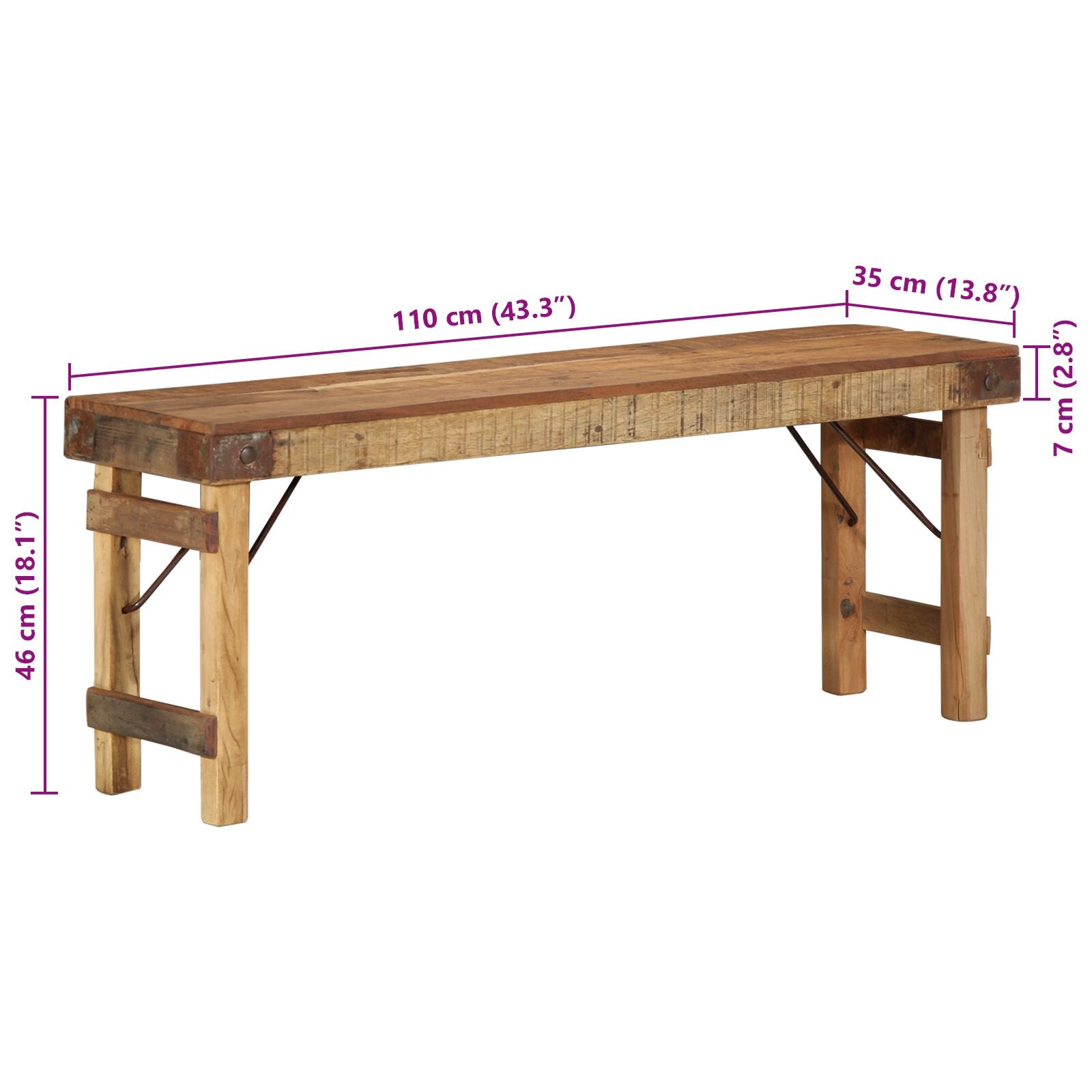 Bænk 110x35x46 cm Massivt Træ Genbrug