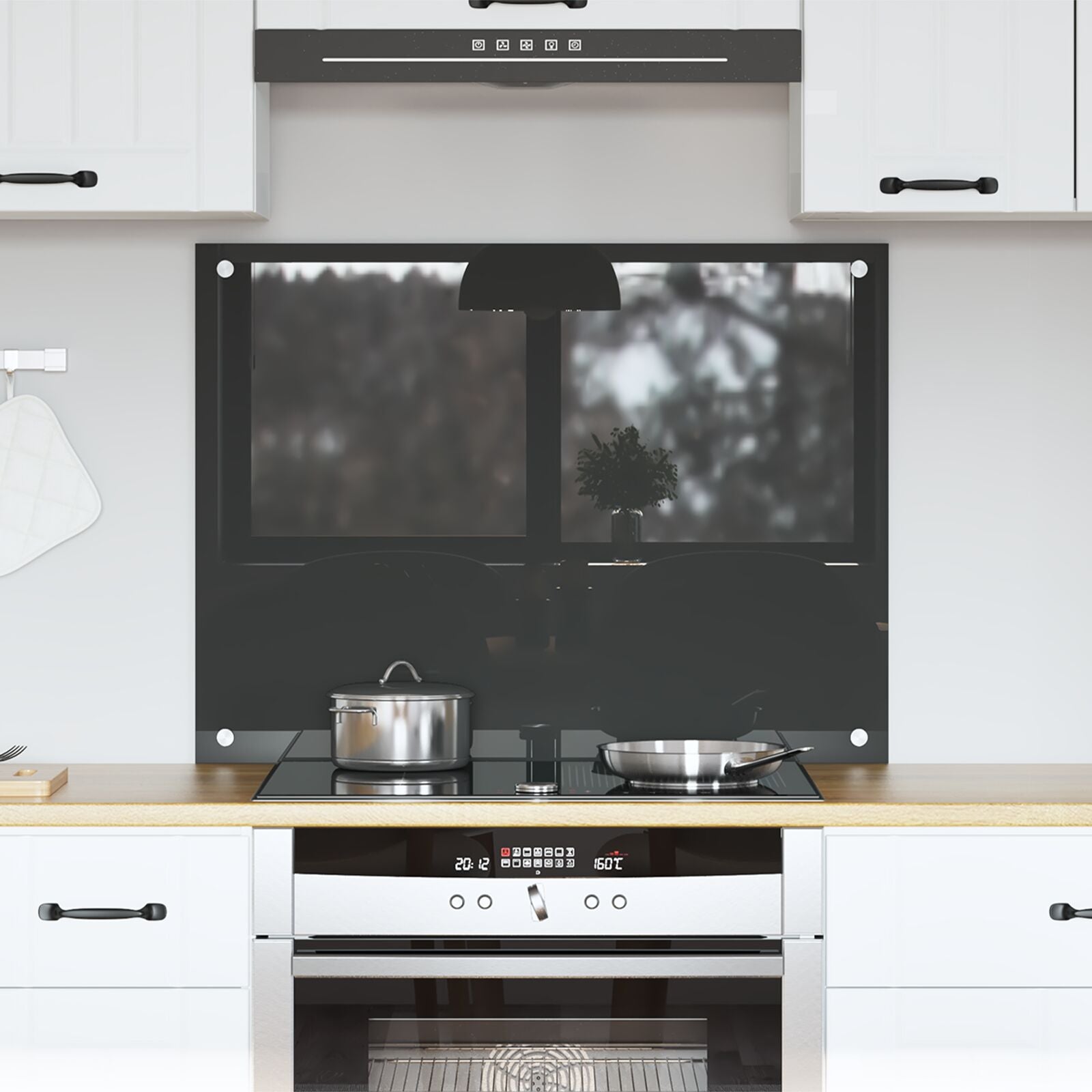 Køkken Backsplash i Mørkegrå - 80x60x0.6 cm Hærdet Glas