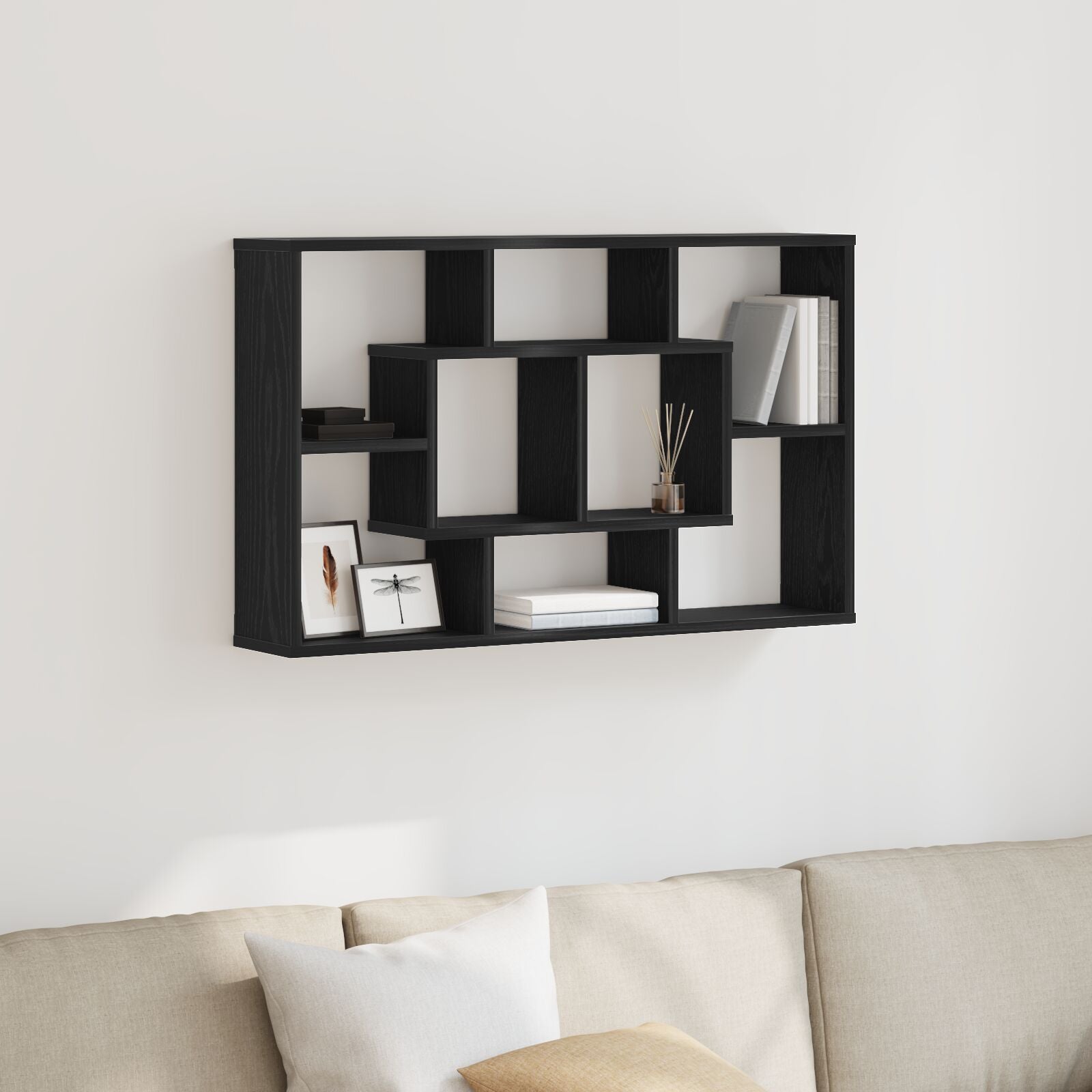 Væghylde - Sort Eg, 85 x 16 x 52,5 cm, Lavet af konstrueret træ