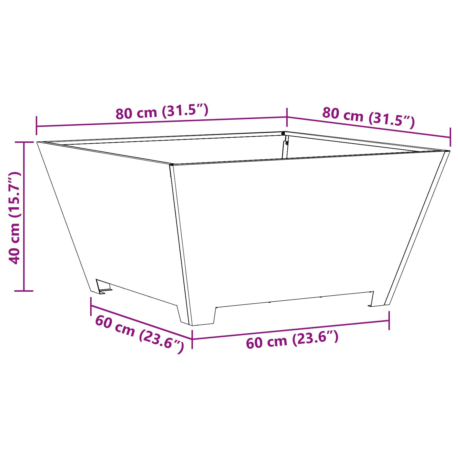 Fyrfadslys Firkantet Sort 80x80x40 cm Stål
