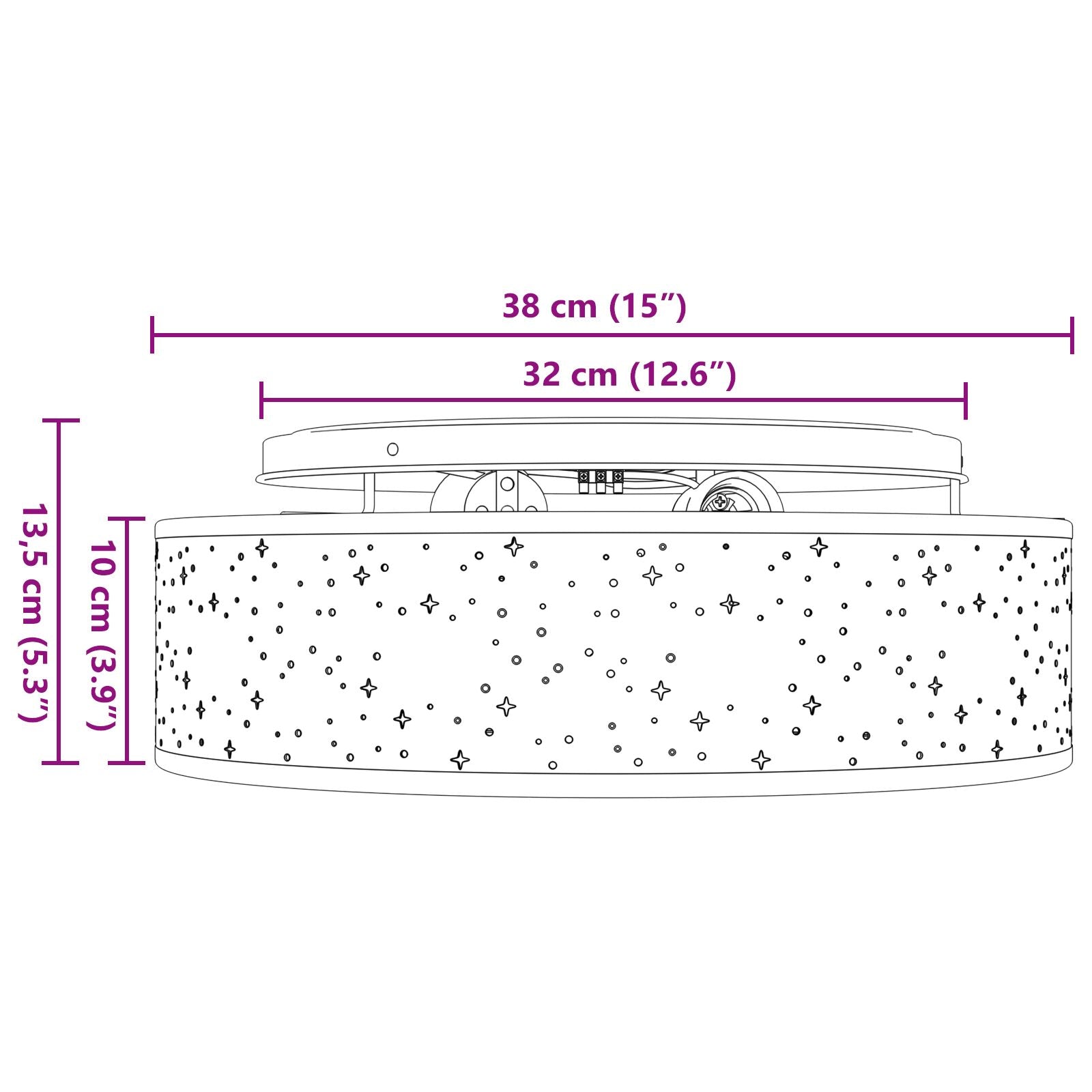 Loftlys med Stjerneskygge Grå Ø 38 cm Stof E27