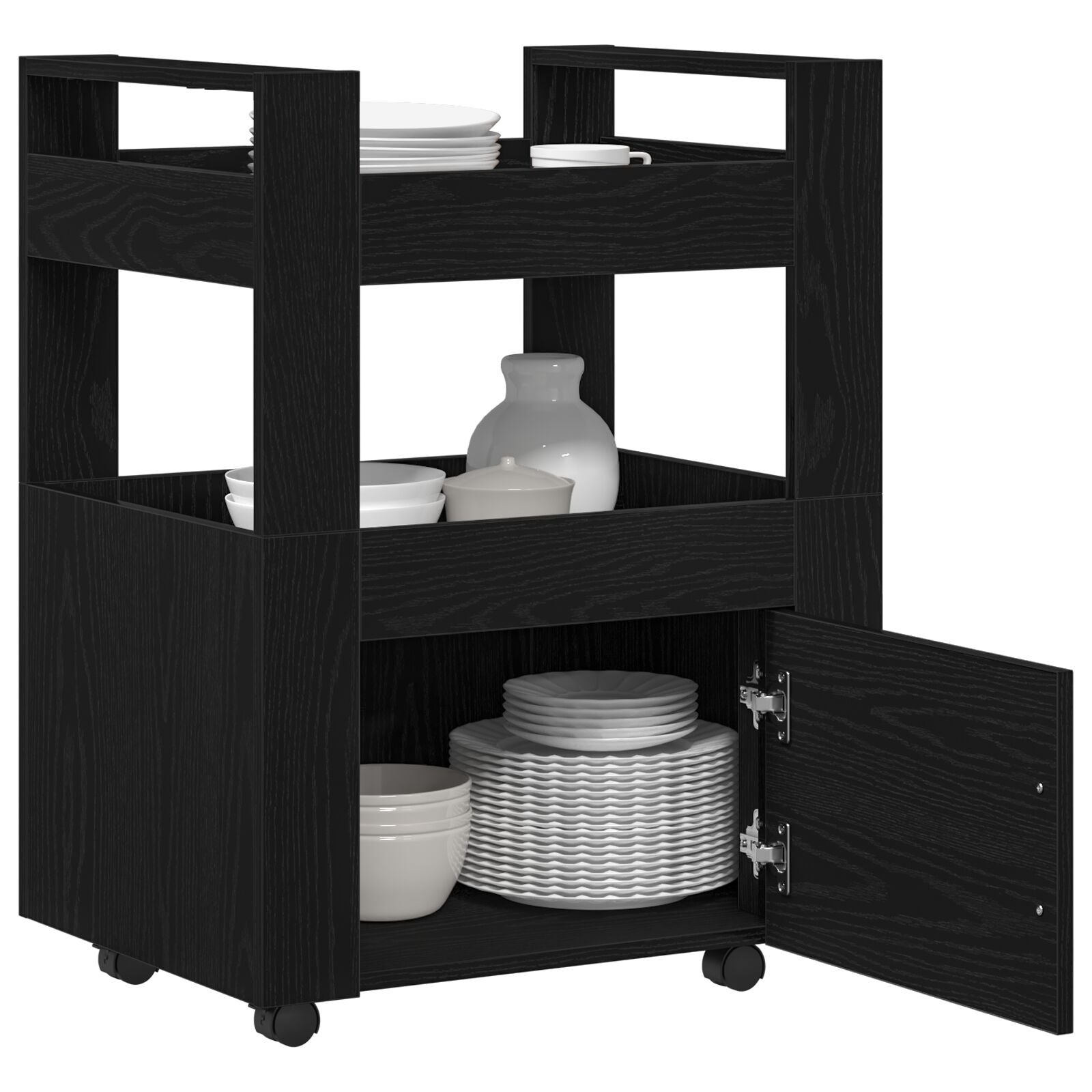 Køkkenvogn Sort Eg 60x45x80 cm Konstrueret Træ