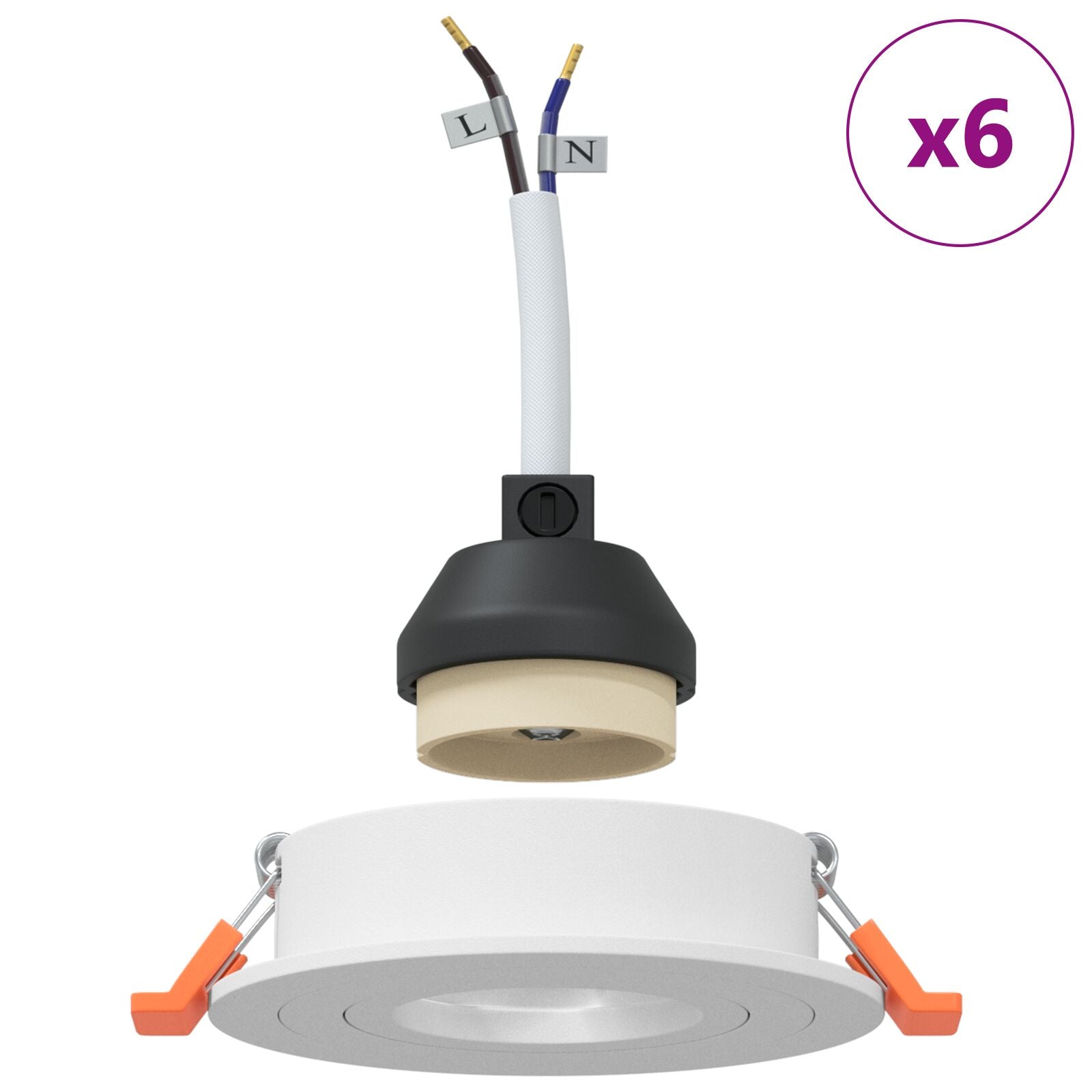 Indbyggede Spotlights 6 stk Rund GU10 Hvid Ø91 mm