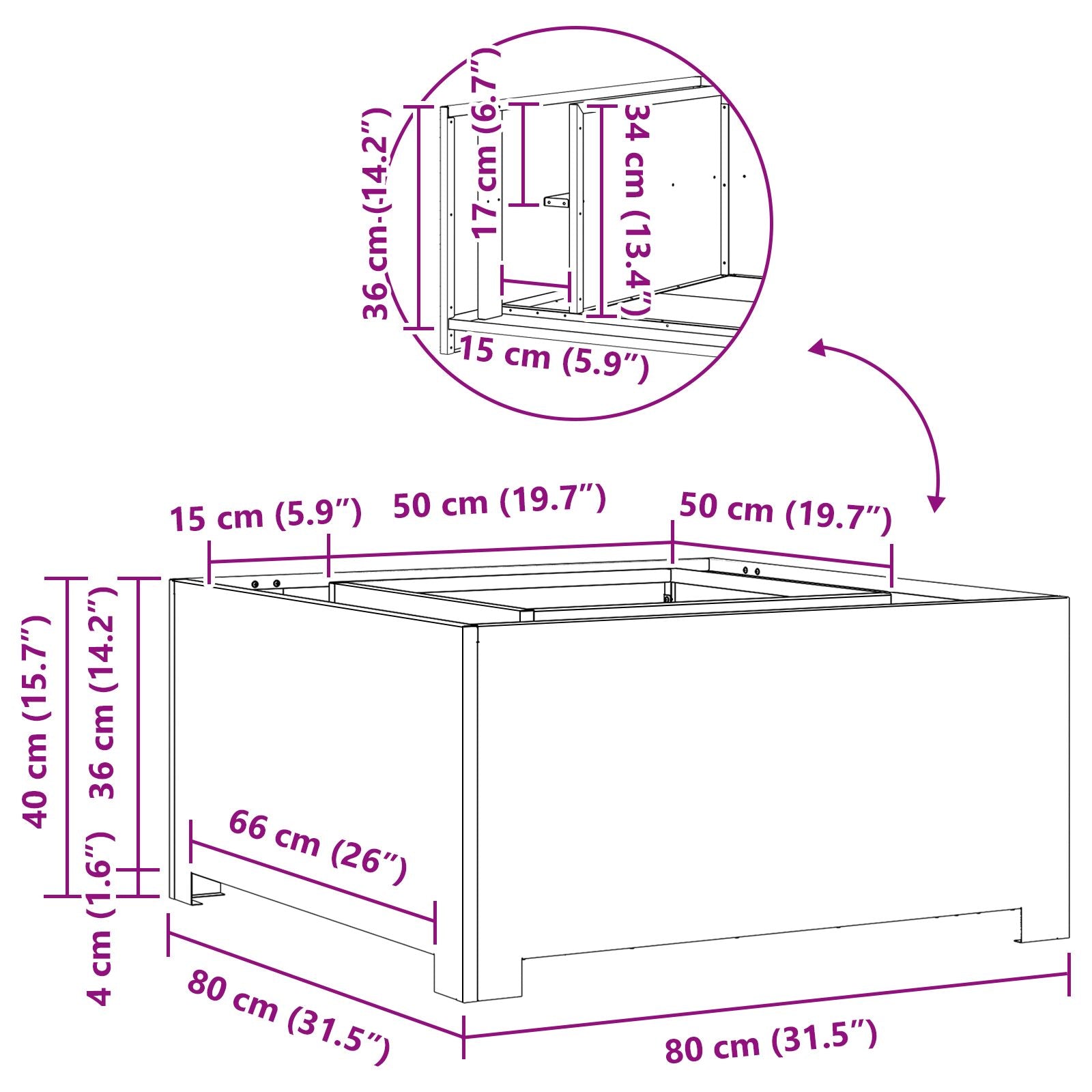 Fyrfadslys Firkantet 80x80x40 cm Vejrbestandig Stål