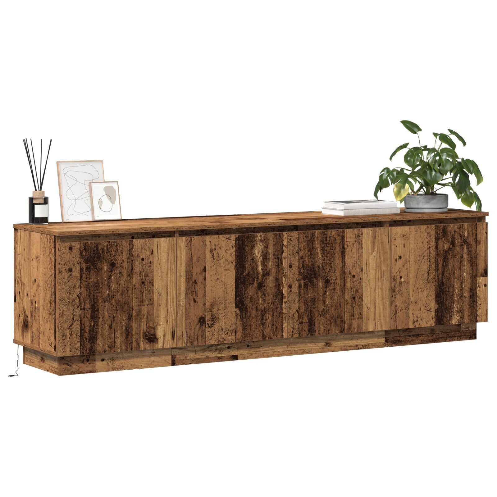 TV Skab med LED Gammelt Træ 180x38x49 cm Konstrueret Træ
