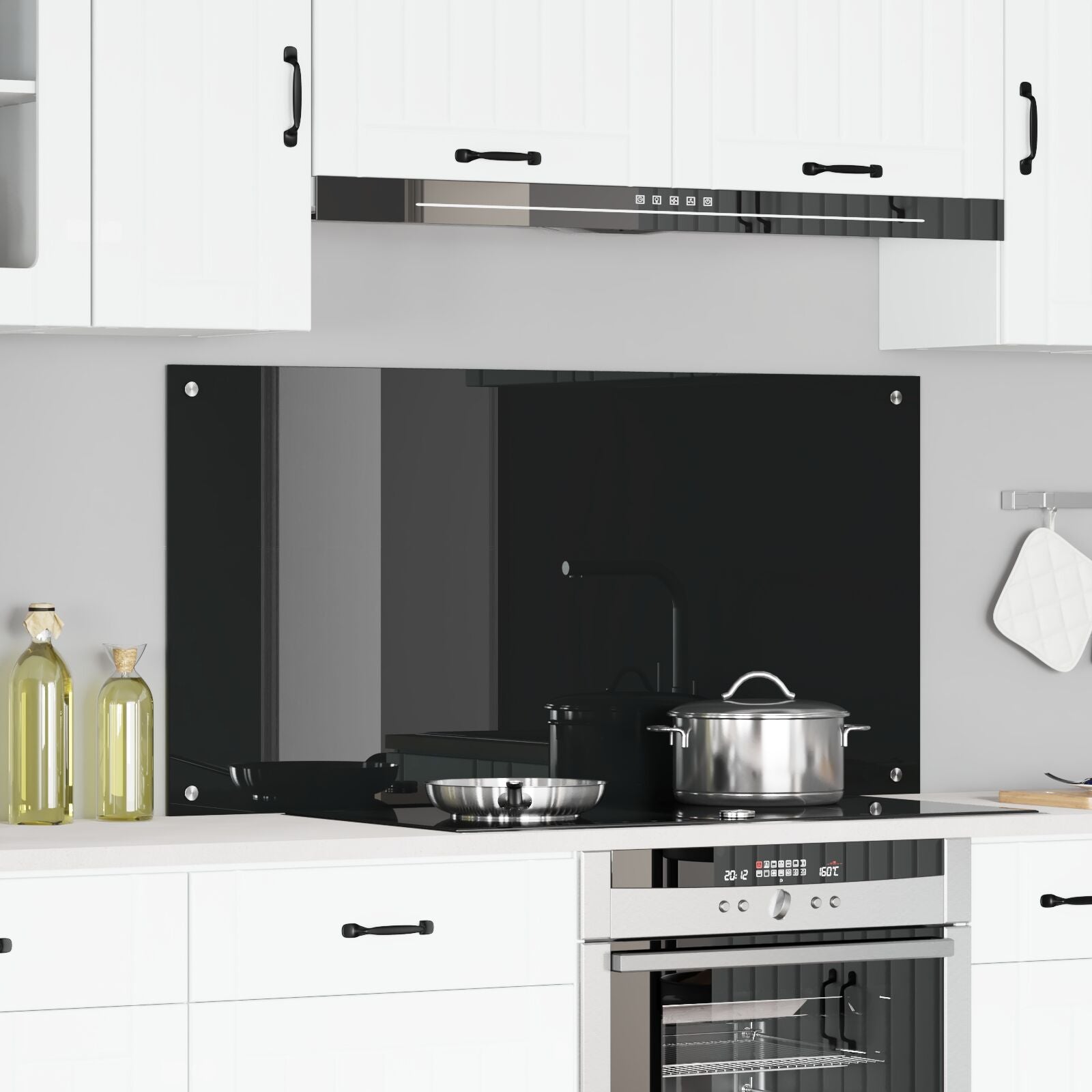 Køkken Backsplash Sort 120x60x0,6 cm Tempereret Glas