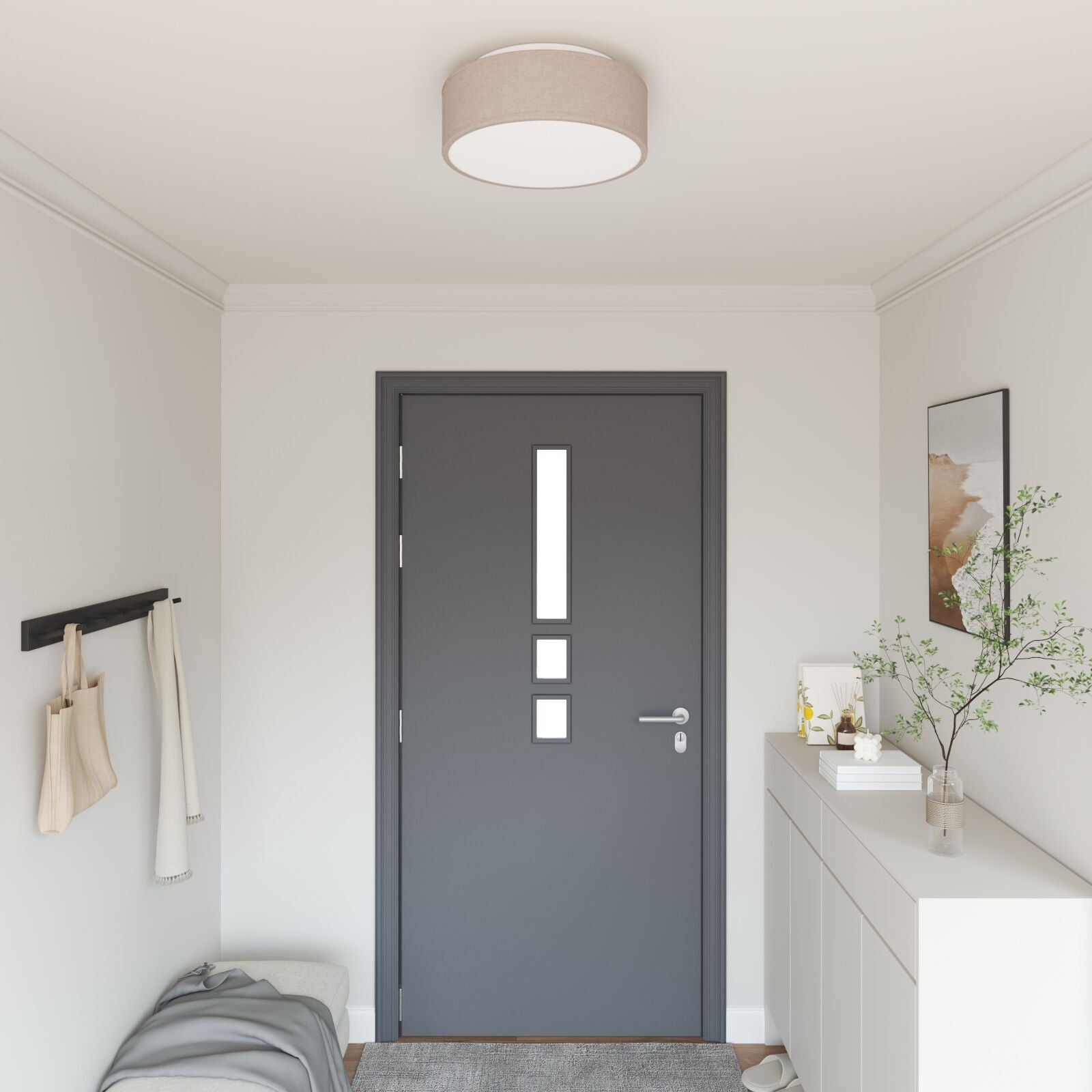Loftlys Flush Mount Gråbrun Ø 38 cm Stof E27