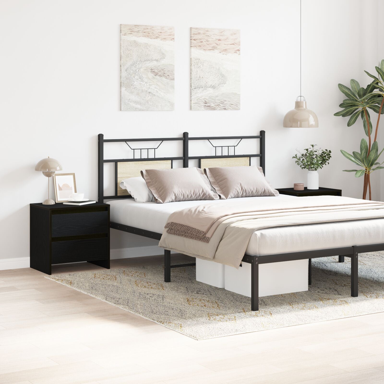 Natbord 2 stk Sort Eg 45x34x44,5 cm Konstrueret Træ
