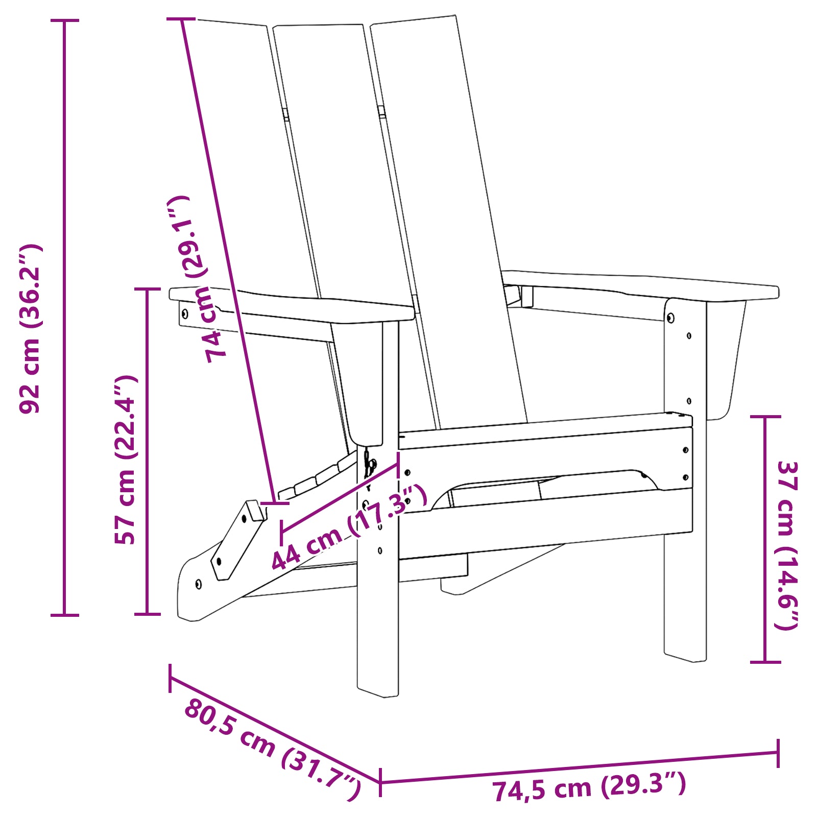 Foldbar Adirondack Stol Lysegrå 74.5 x 80.5 x 90cm Plastik