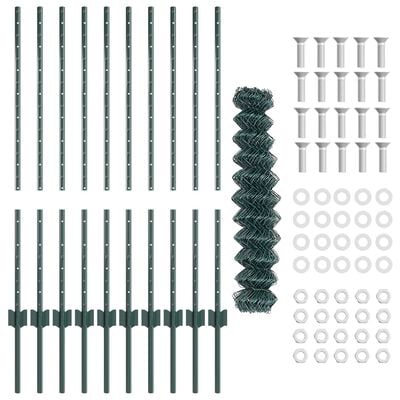 Hegn med post Grøn 1 x 10 m Stål og PVC