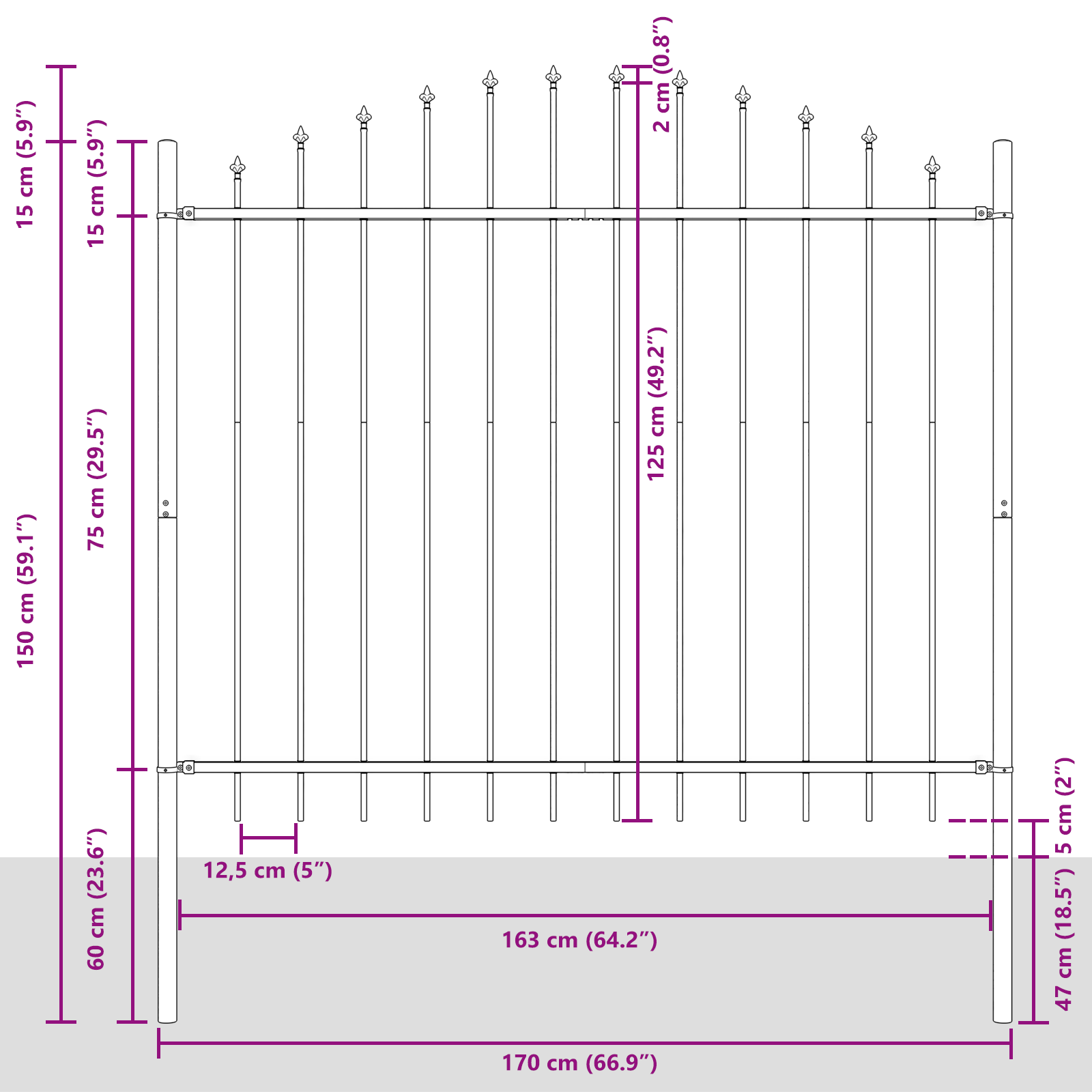 Havehegn Grå 340 x 125 cm
